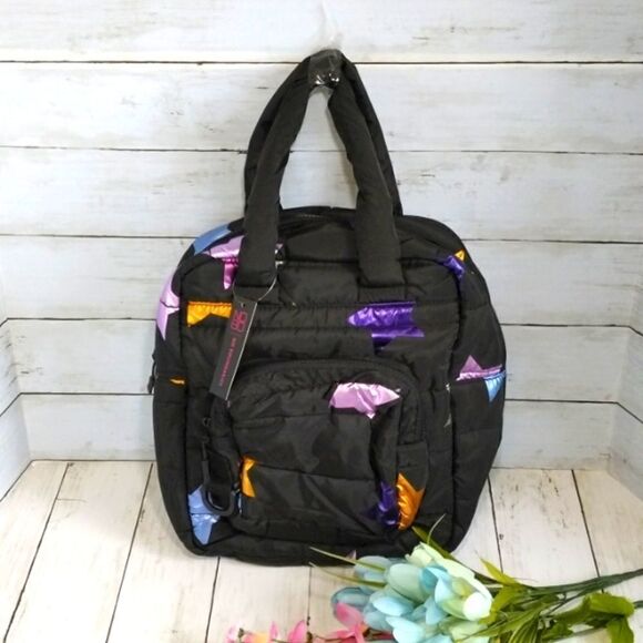 Small Star Print Quilted Backpack Bag Purse - Picture 1 of 10